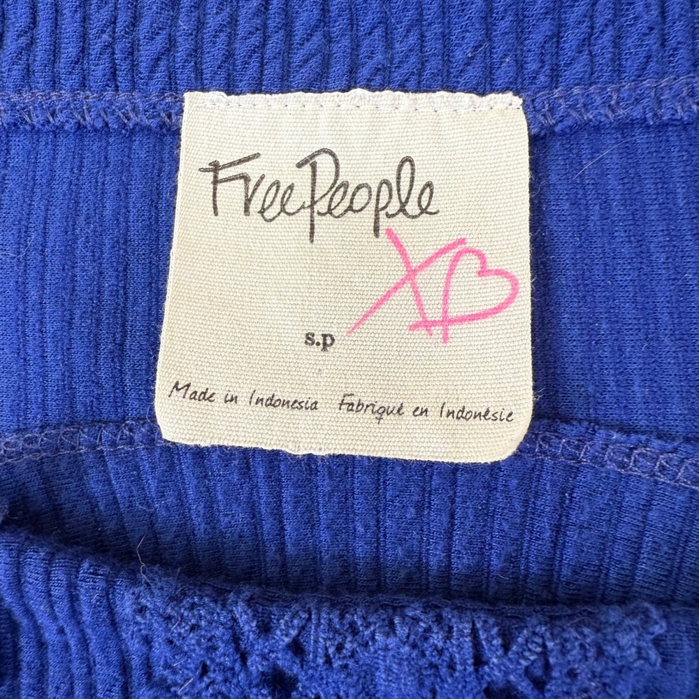 Free People Royal Blue Ribbed Knit Lace Panel‎ Dress Small cottage cor whimsical - Picture 3 of 16